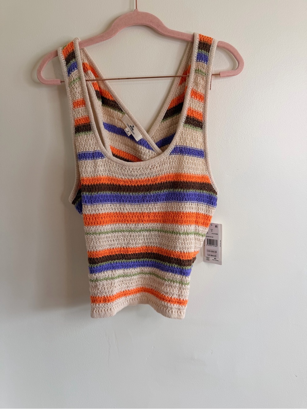 Rip Curl Striped Crochet Tank Top in Cream, Orange, Blue, Green, Black